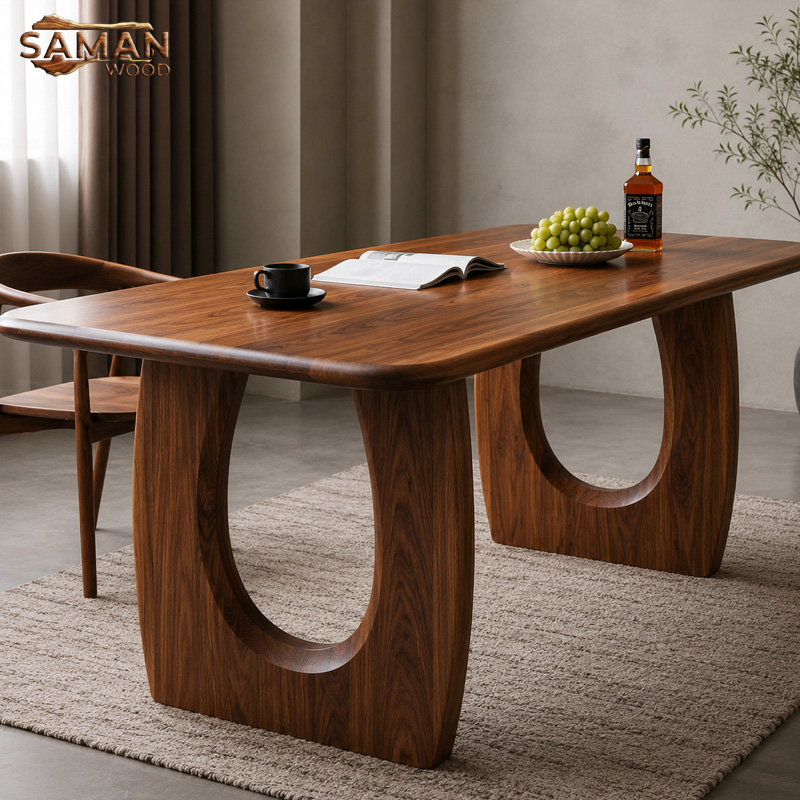 Bàn Ăn Zen U – Gỗ Me Tây Nguyên Tấm Không Ghép