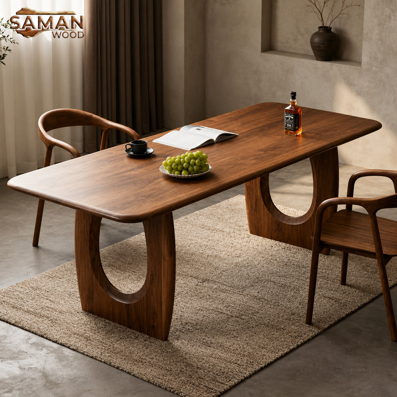 Bàn Ăn Zen U – Gỗ Me Tây Nguyên Tấm Không Ghép